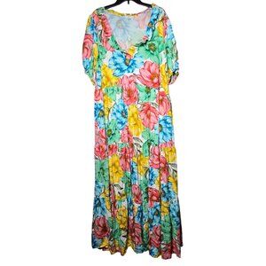 Crown & Ivy Multicolor Floral Tiered Maxi Dress Plus Size 3X Cottage Boho Resort